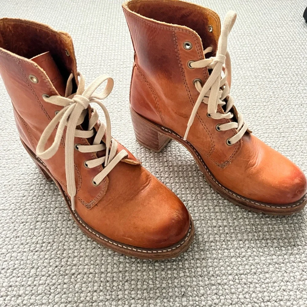 Frye Sabrina Lace Up Leather Boots - Picture 1 of 8